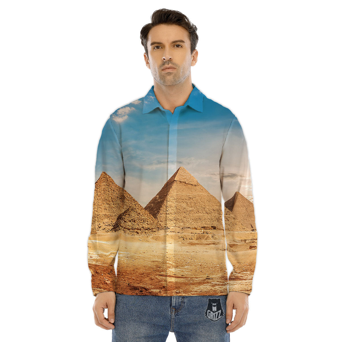 Pyramid Giza Print Men's Dress Shirts-grizzshop