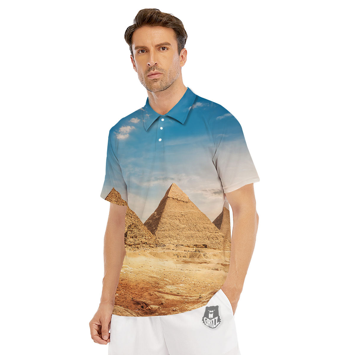 Pyramid Giza Print Men's Golf Shirts-grizzshop