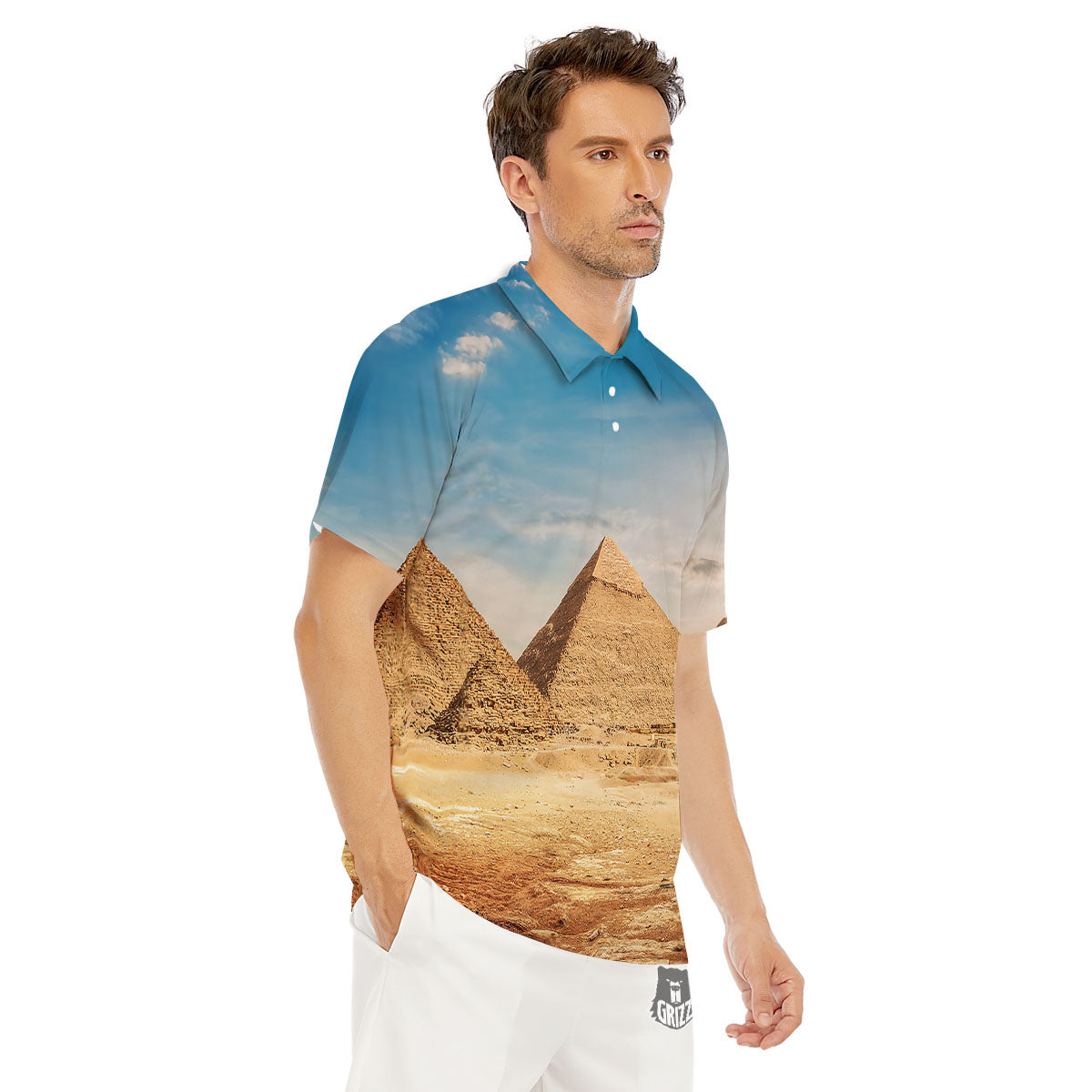 Pyramid Giza Print Men's Golf Shirts-grizzshop