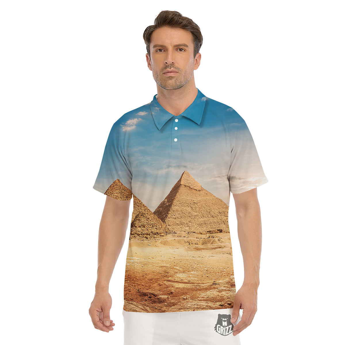 Pyramid Giza Print Men's Golf Shirts-grizzshop