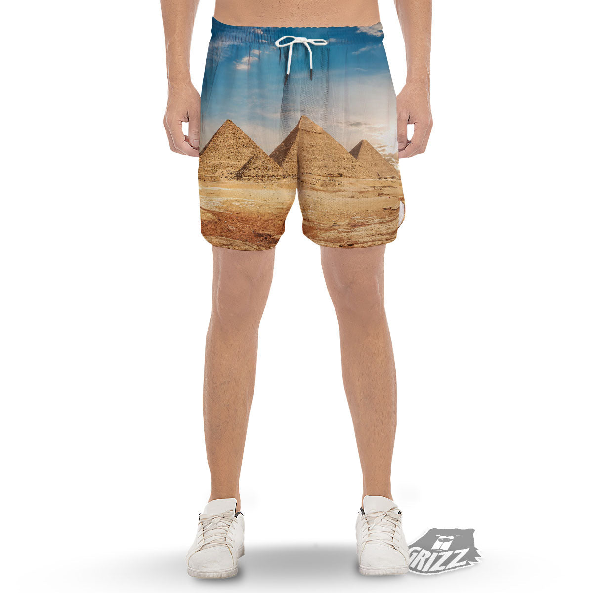Pyramid Giza Print Men's Gym Shorts-grizzshop