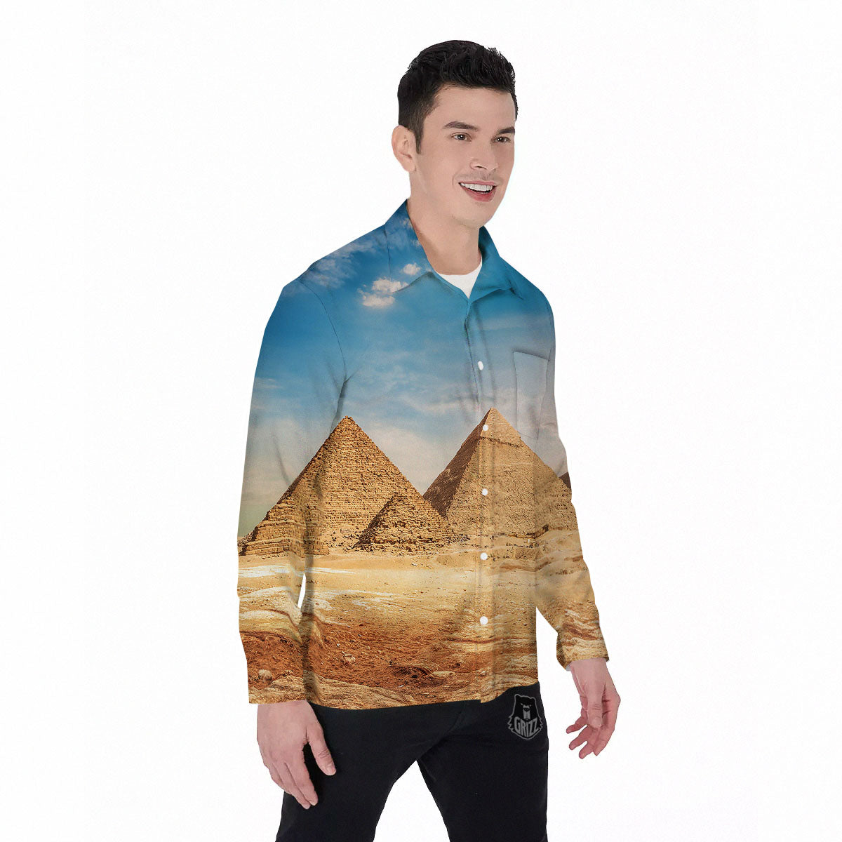 Pyramid Giza Print Men's Long Sleeve Shirts-grizzshop
