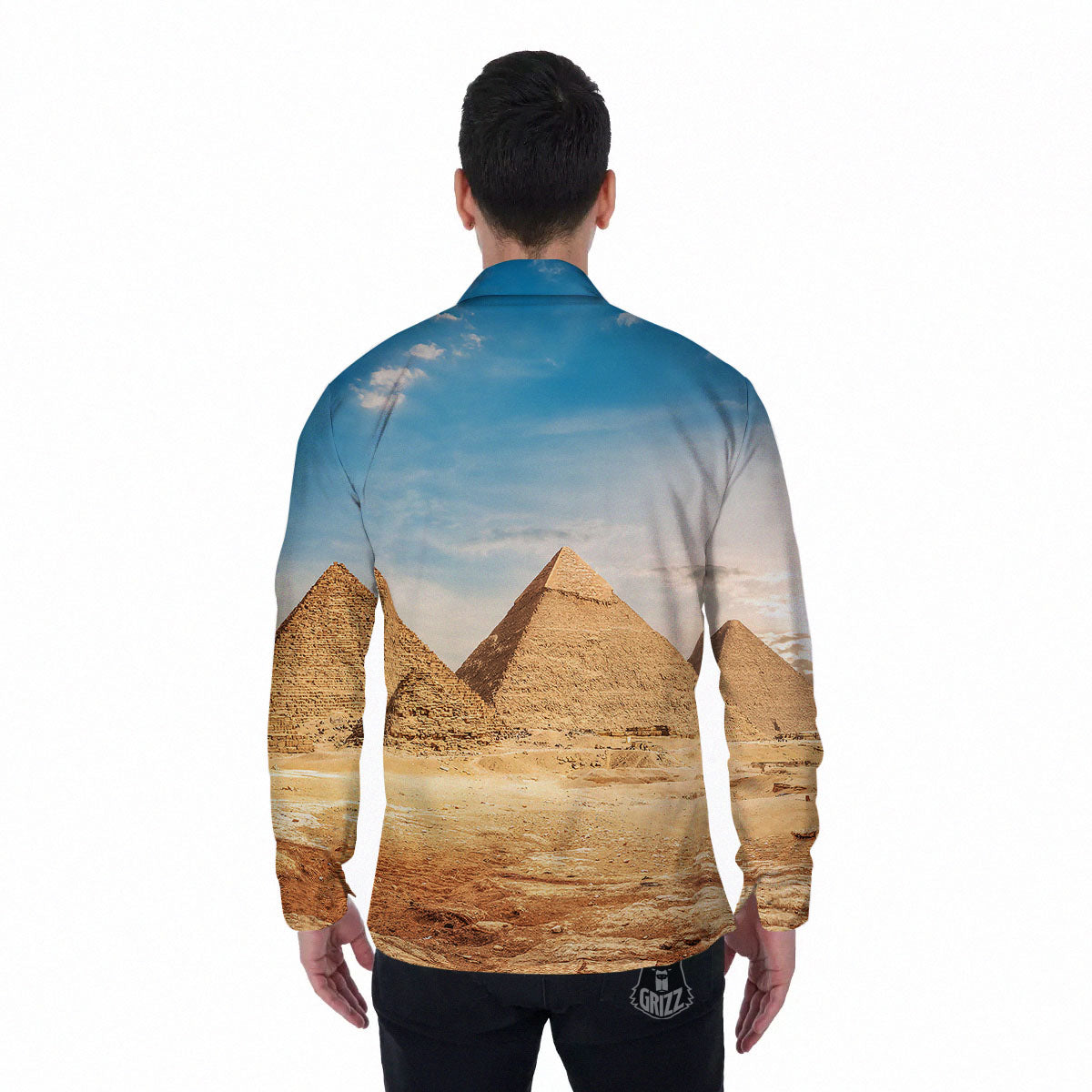 Pyramid Giza Print Men's Long Sleeve Shirts-grizzshop