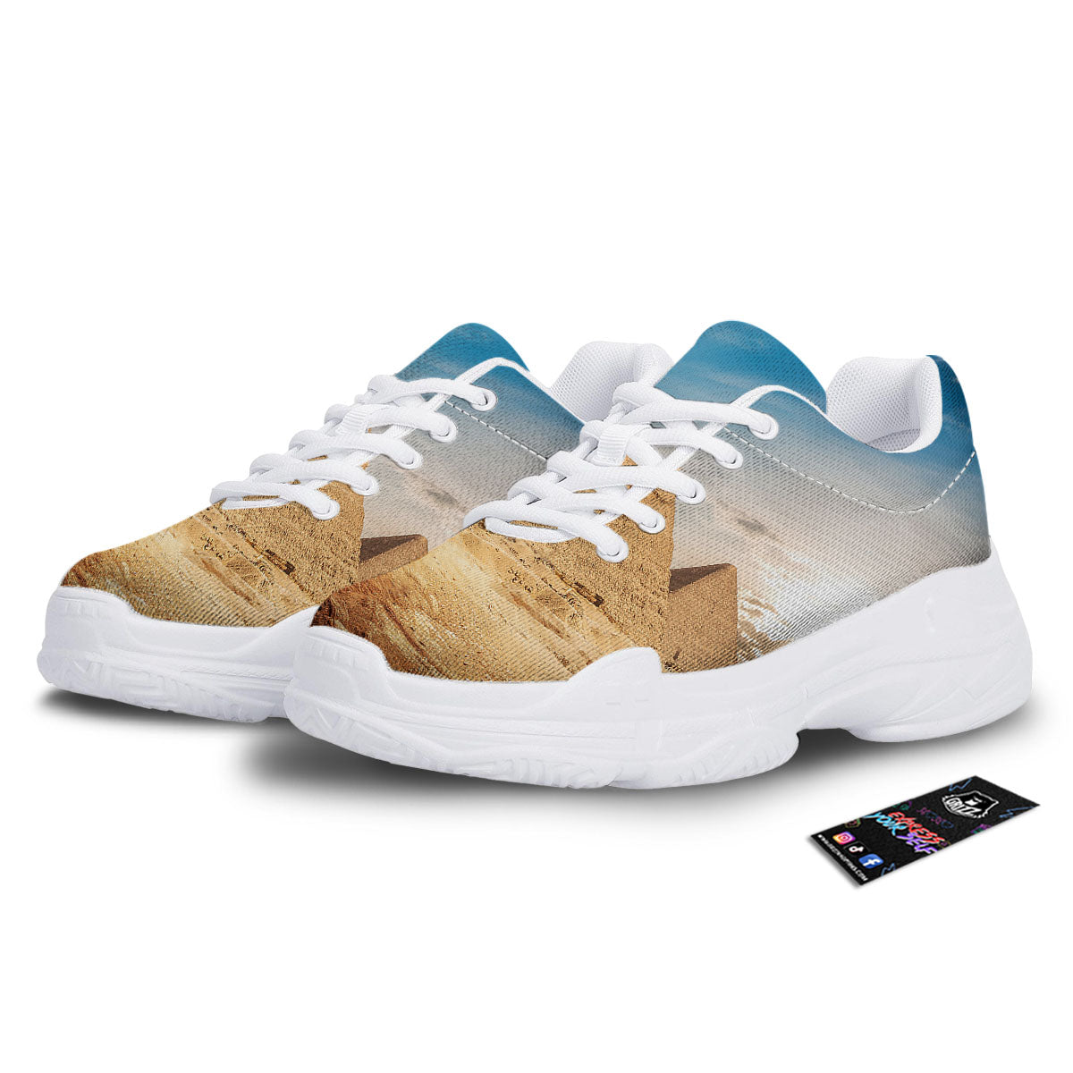 Pyramid Giza Print White Chunky Shoes-grizzshop