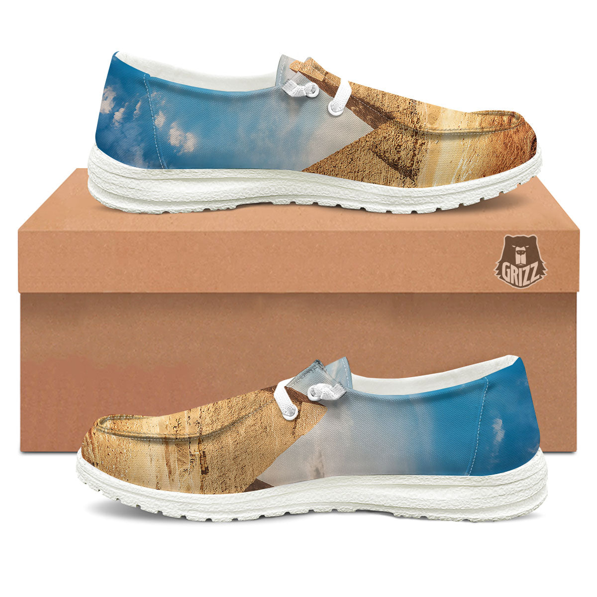 Pyramid Giza Print White Loafers-grizzshop