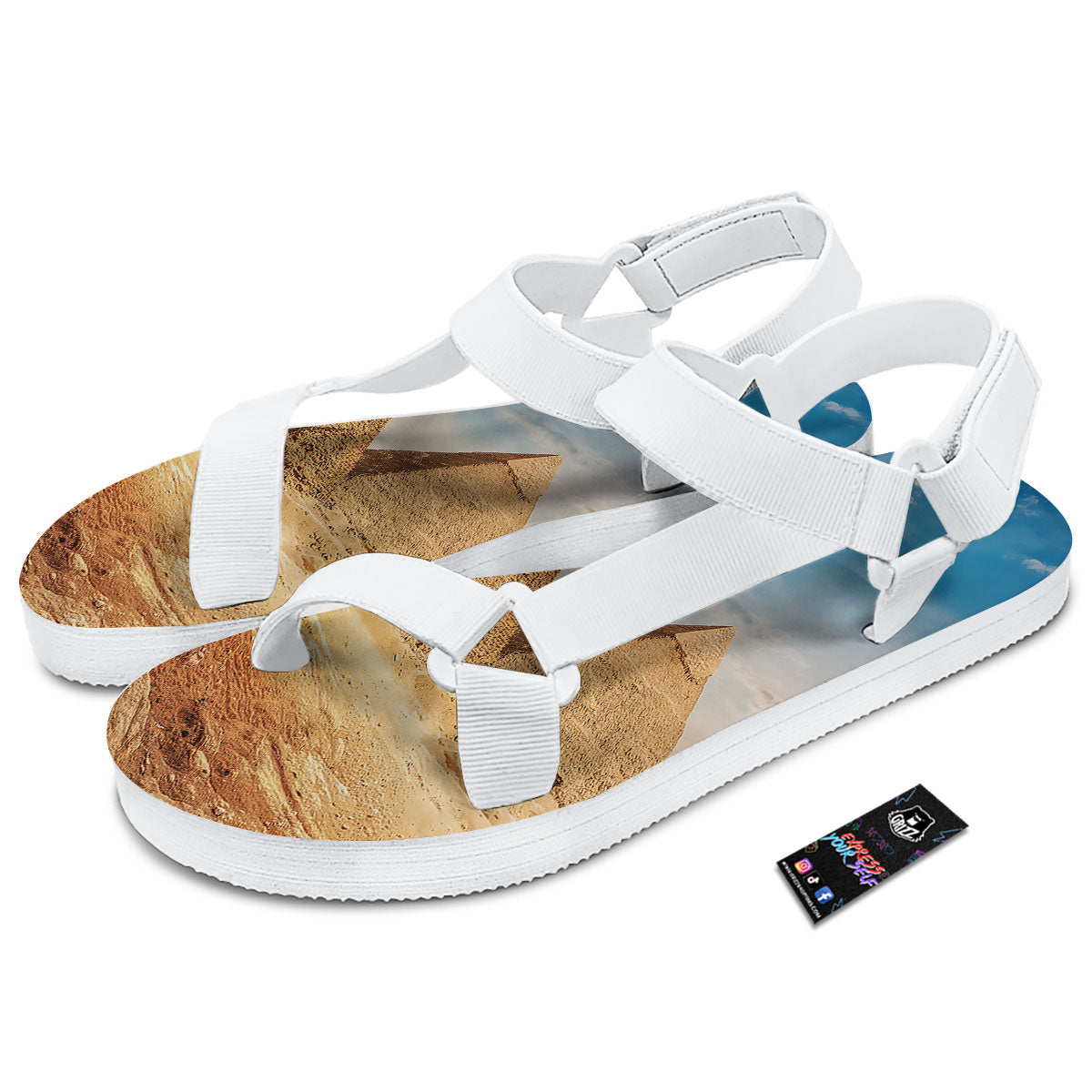 Pyramid Giza Print White Open Toe Sandals-grizzshop