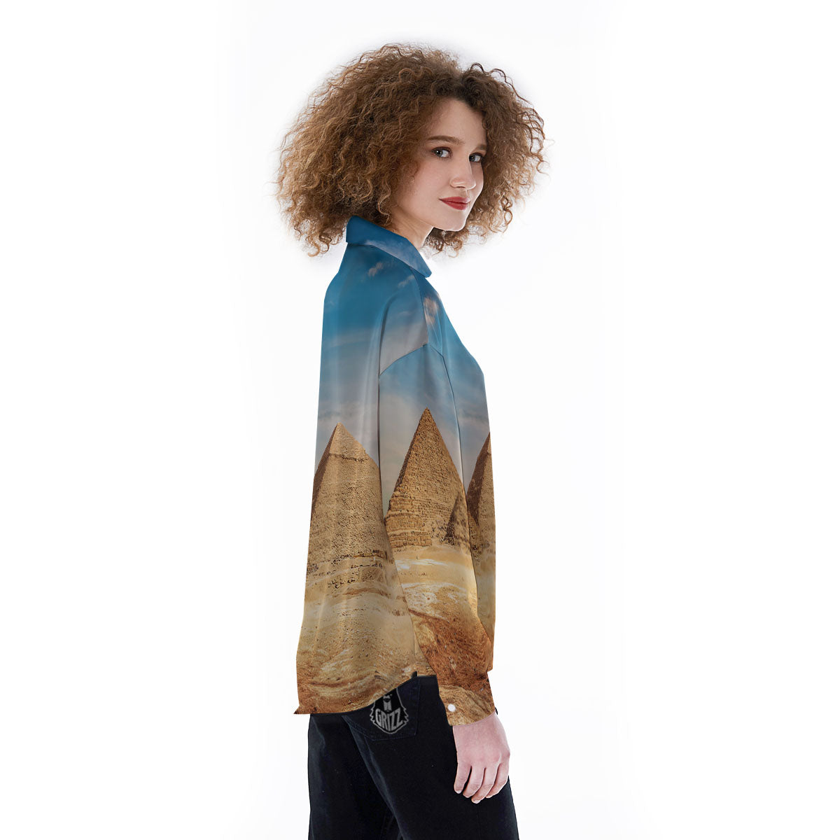 Pyramid Giza Print Women's Long Sleeve Shirts-grizzshop