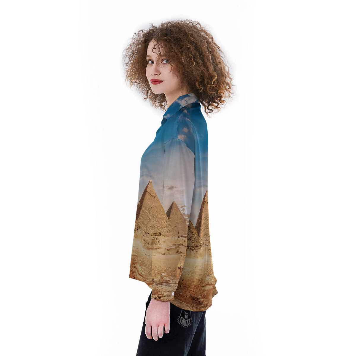 Pyramid Giza Print Women's Long Sleeve Shirts-grizzshop
