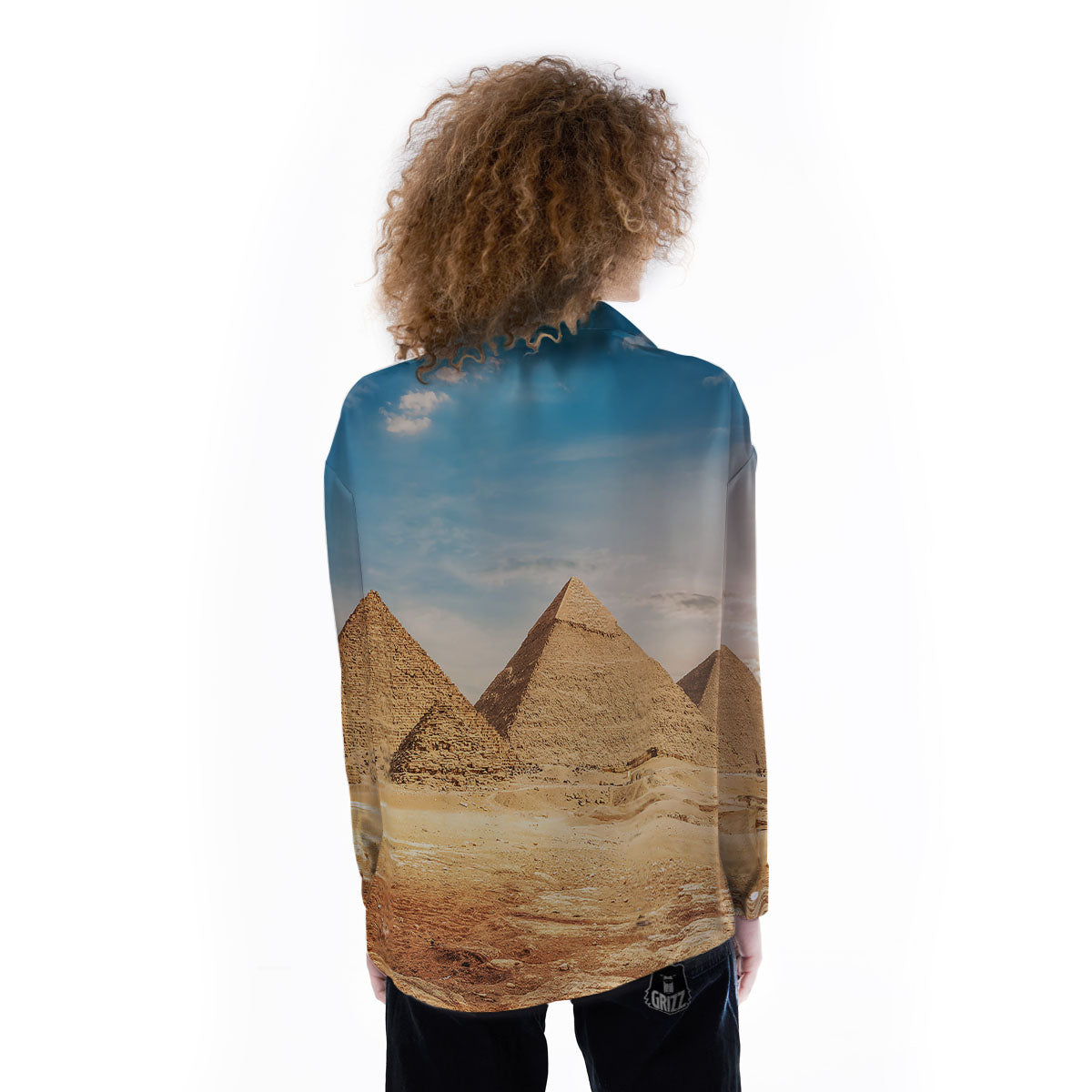 Pyramid Giza Print Women's Long Sleeve Shirts-grizzshop
