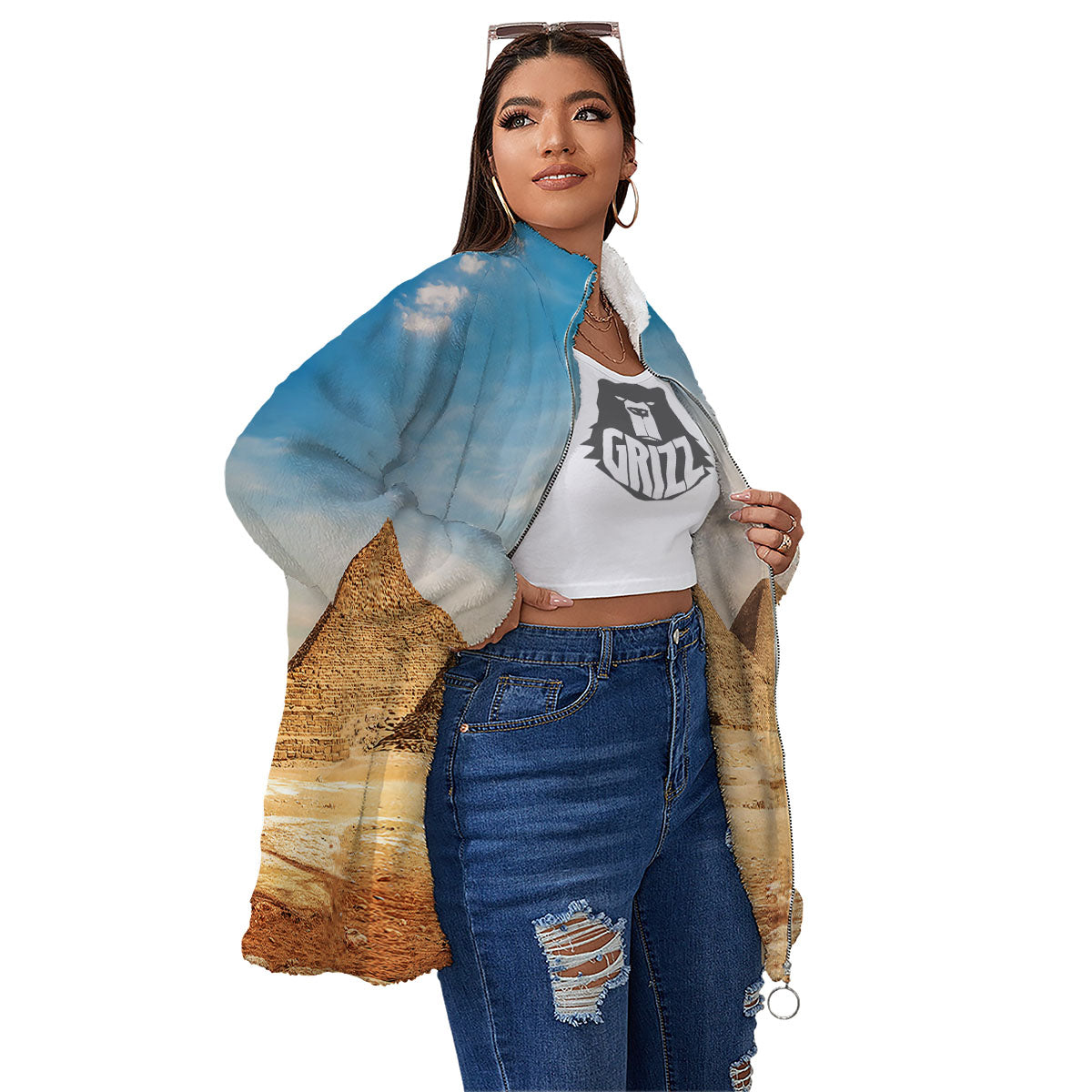 Pyramid Giza Print Women's Sherpa Jacket-grizzshop