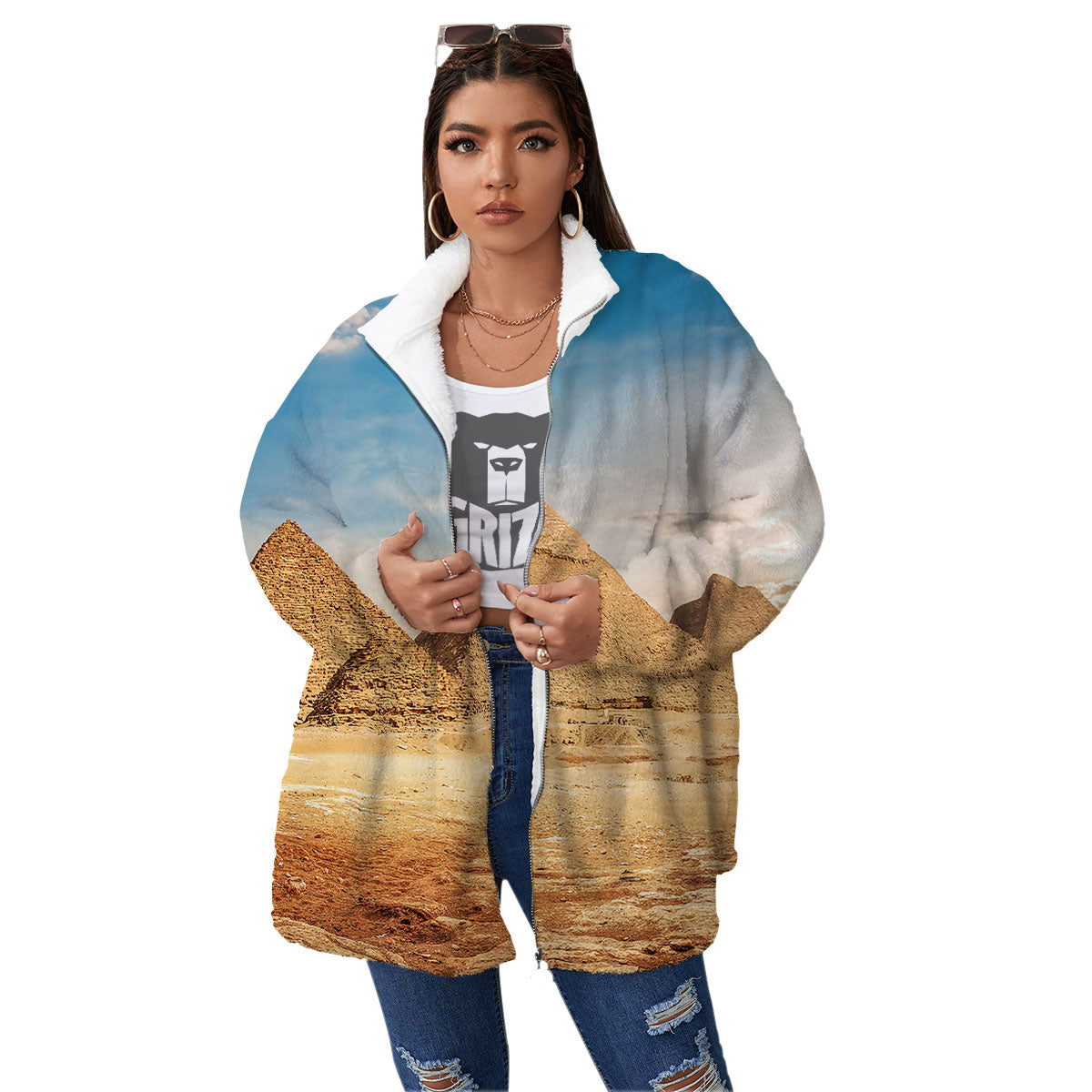 Pyramid Giza Print Women's Sherpa Jacket-grizzshop