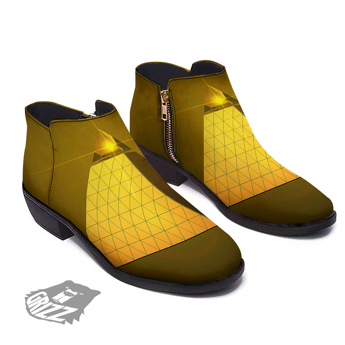 Pyramid Golden Print Ankle Boots-grizzshop
