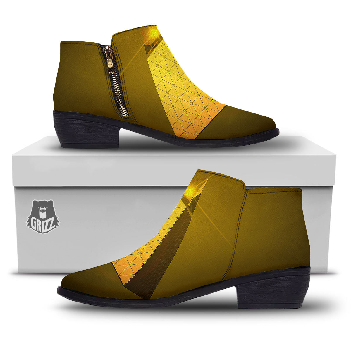 Pyramid Golden Print Ankle Boots-grizzshop