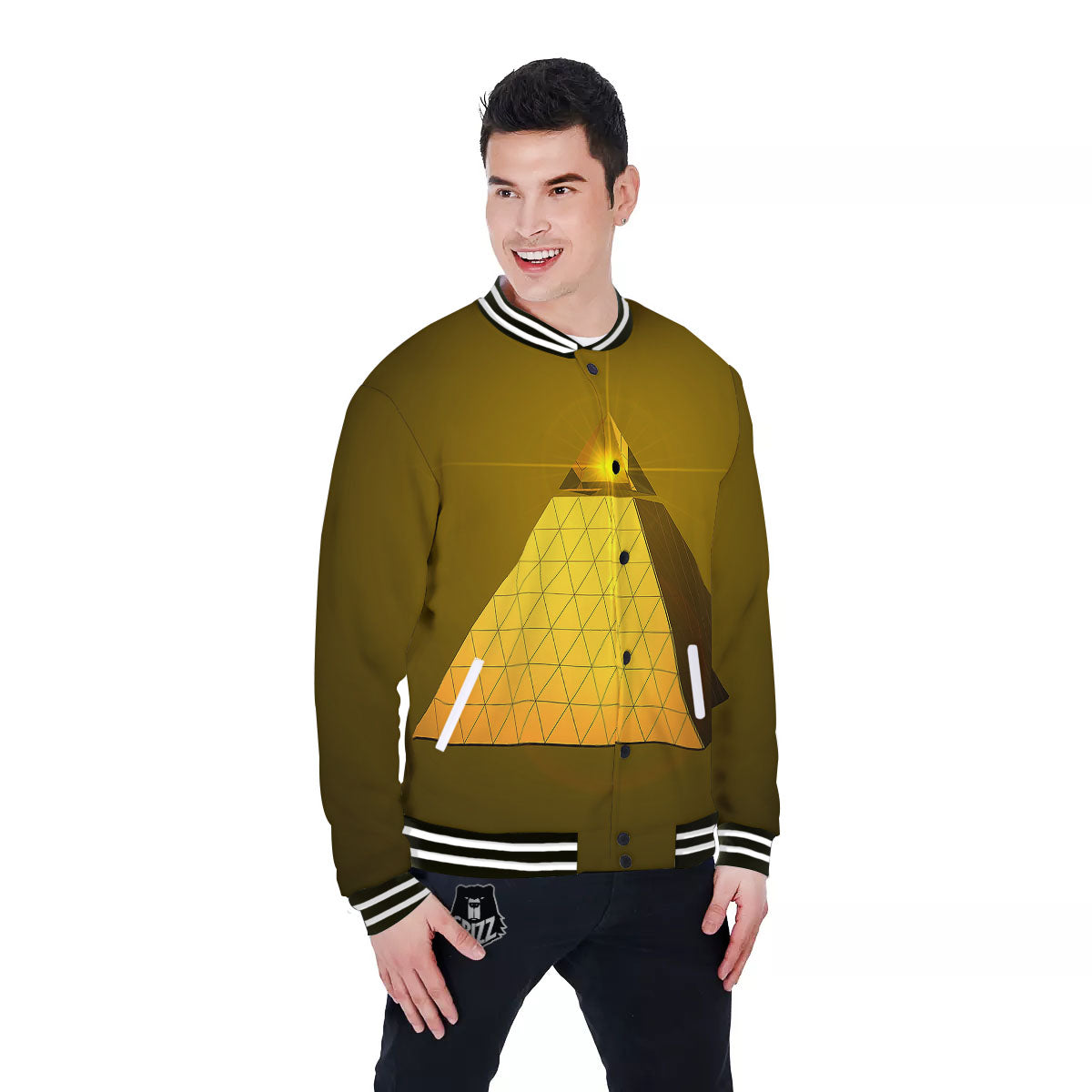 Pyramid Golden Print Baseball Jacket-grizzshop