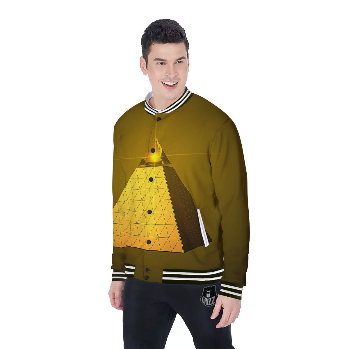 Pyramid Golden Print Baseball Jacket-grizzshop
