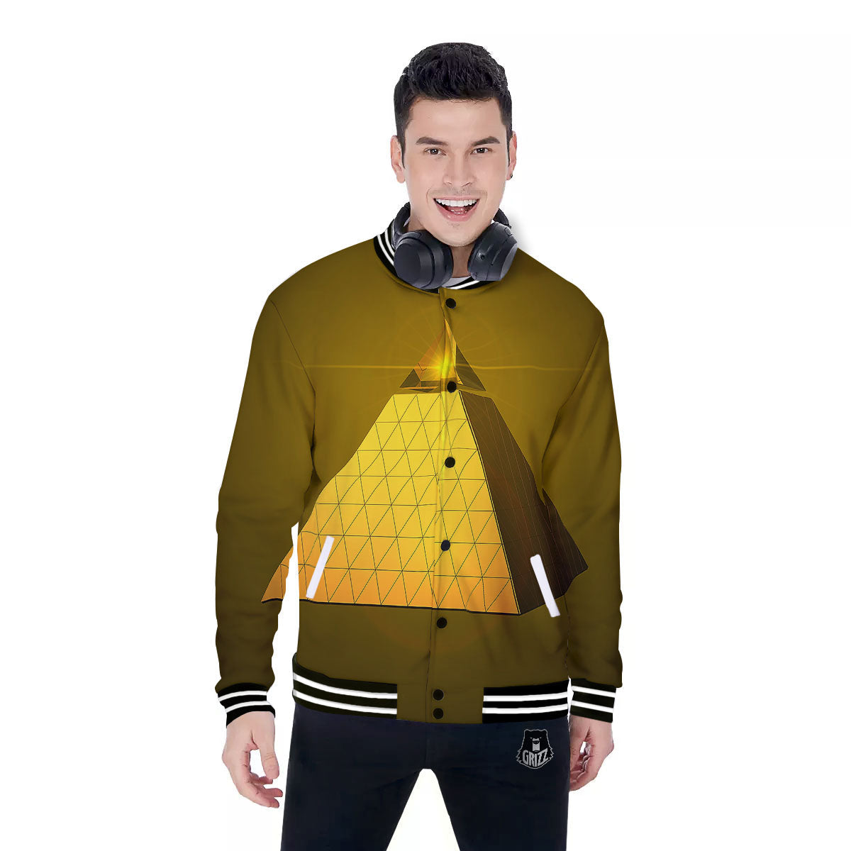 Pyramid Golden Print Baseball Jacket-grizzshop
