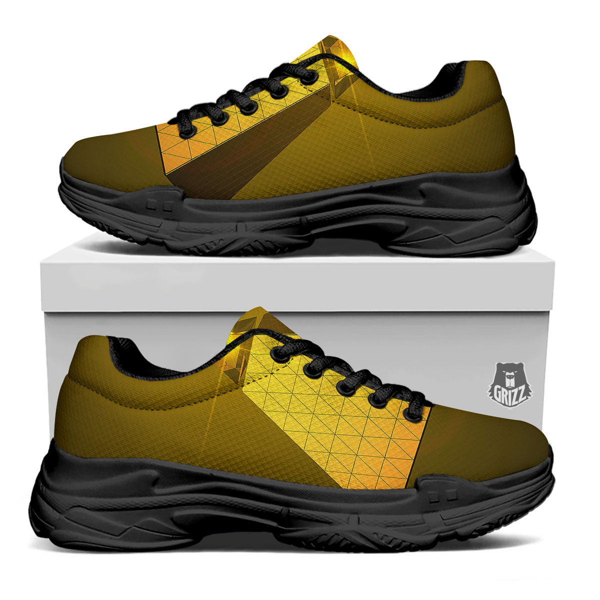 Pyramid Golden Print Black Chunky Shoes-grizzshop