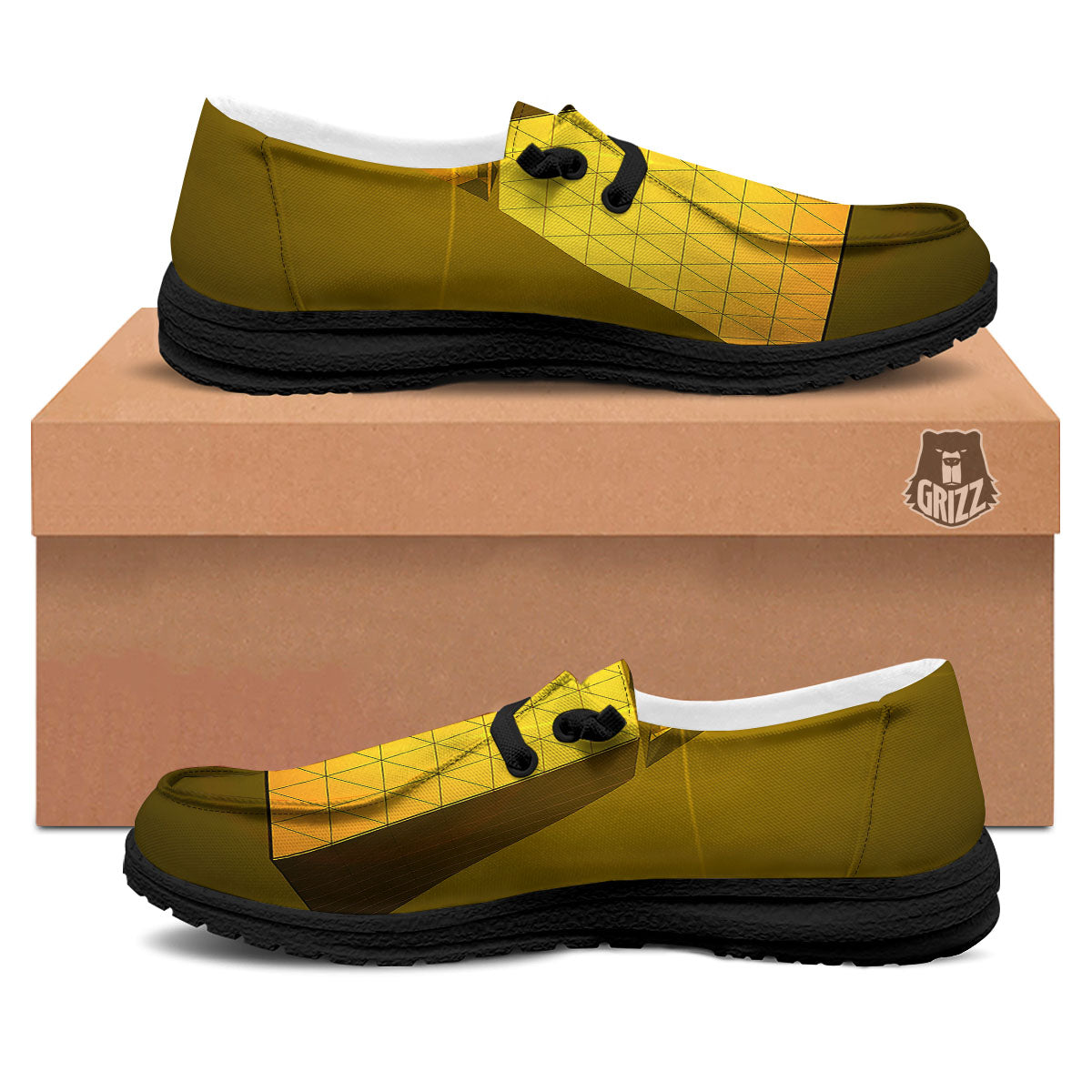 Pyramid Golden Print Black Loafers-grizzshop
