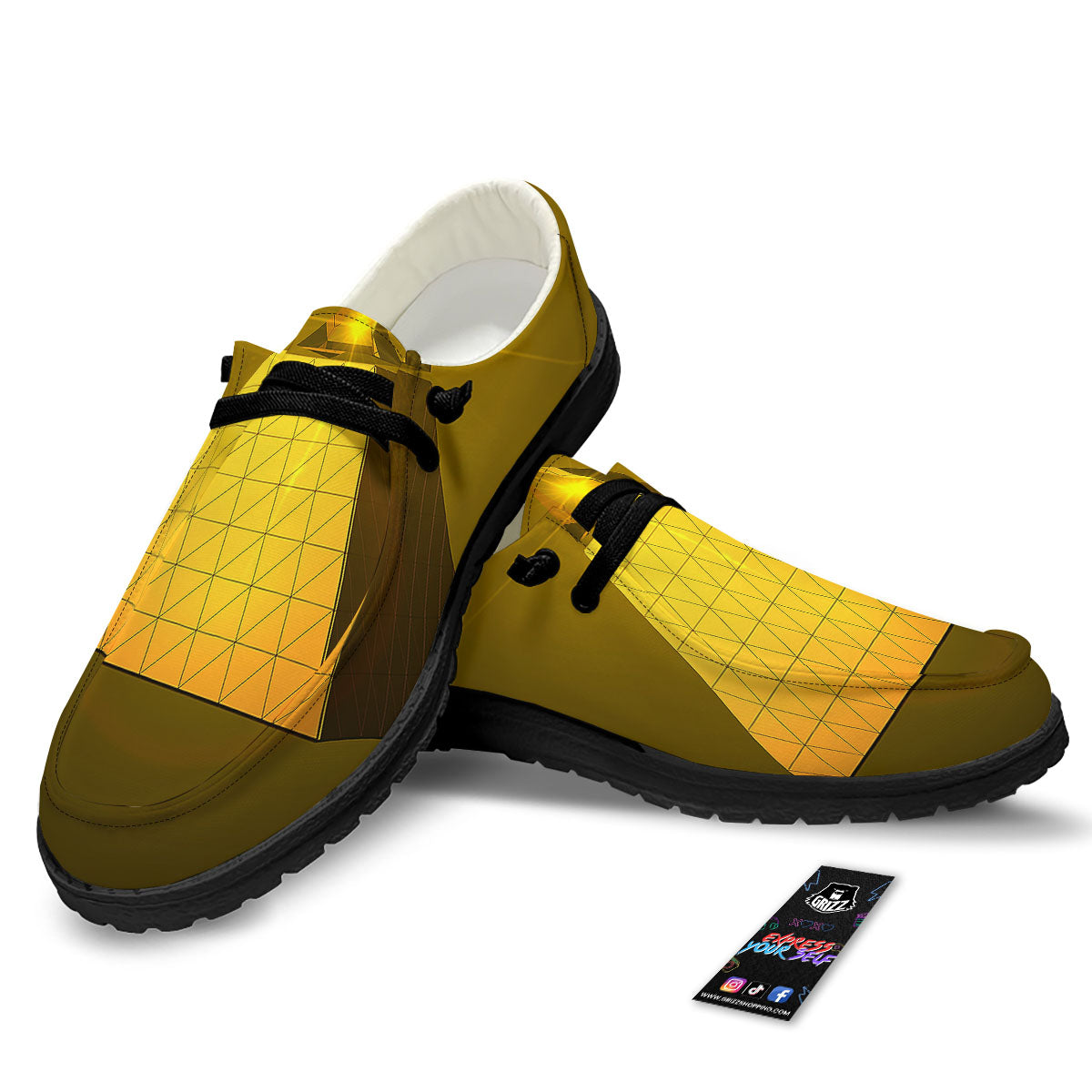 Pyramid Golden Print Black Loafers-grizzshop