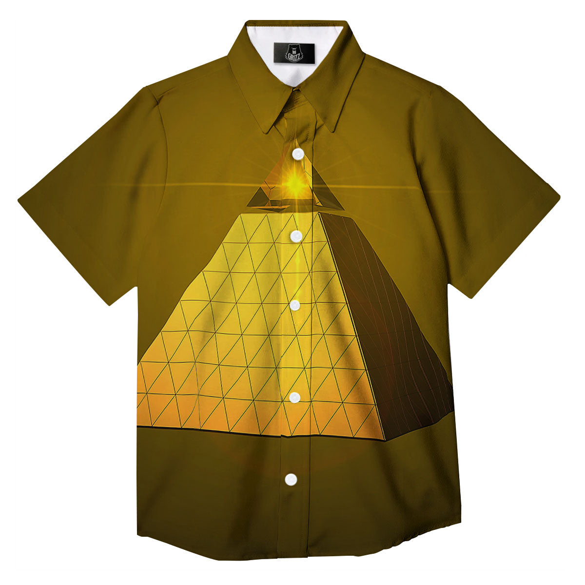 Pyramid Golden Print Button Up Shirt-grizzshop