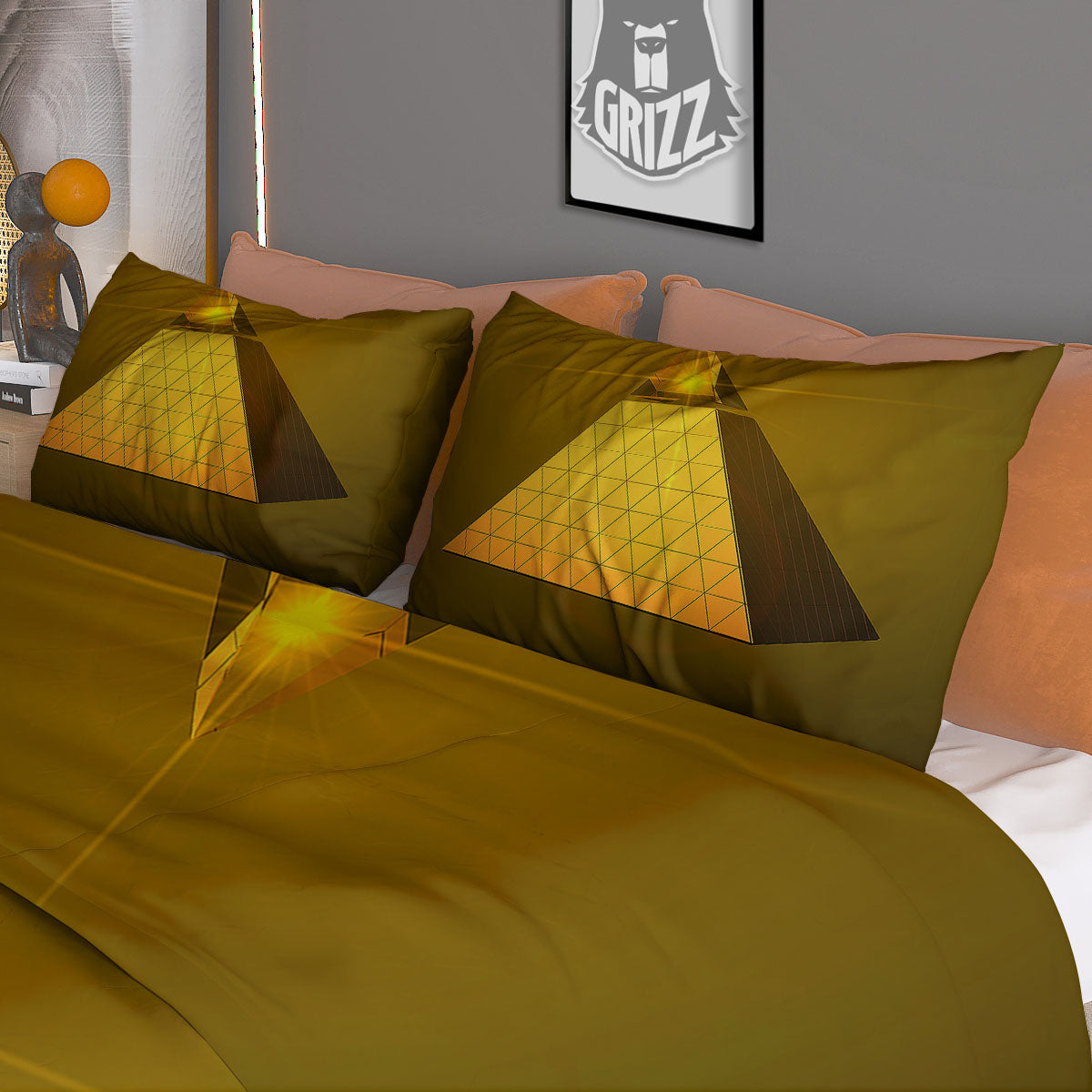 Pyramid Golden Print Duvet Cover Bedding Set
