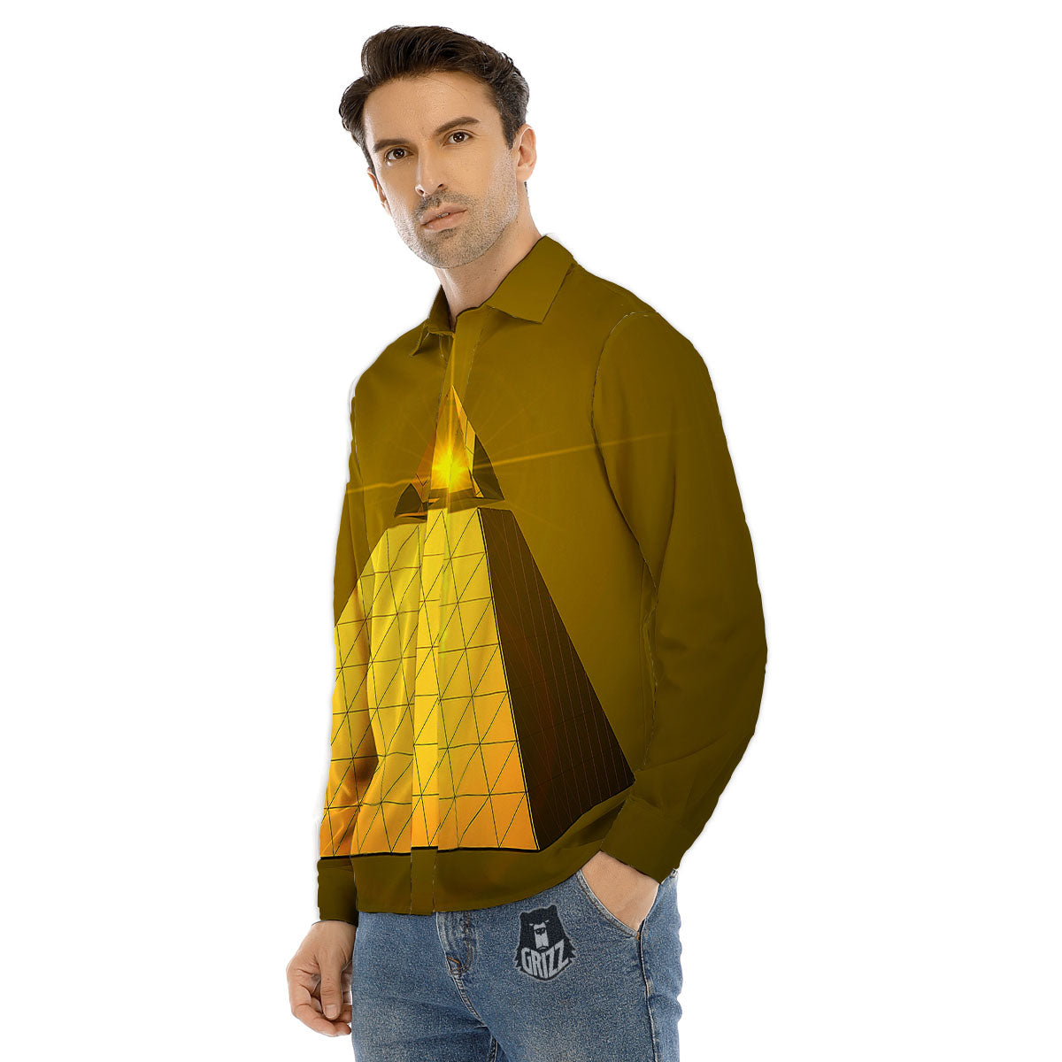 Pyramid Golden Print Men's Dress Shirts-grizzshop