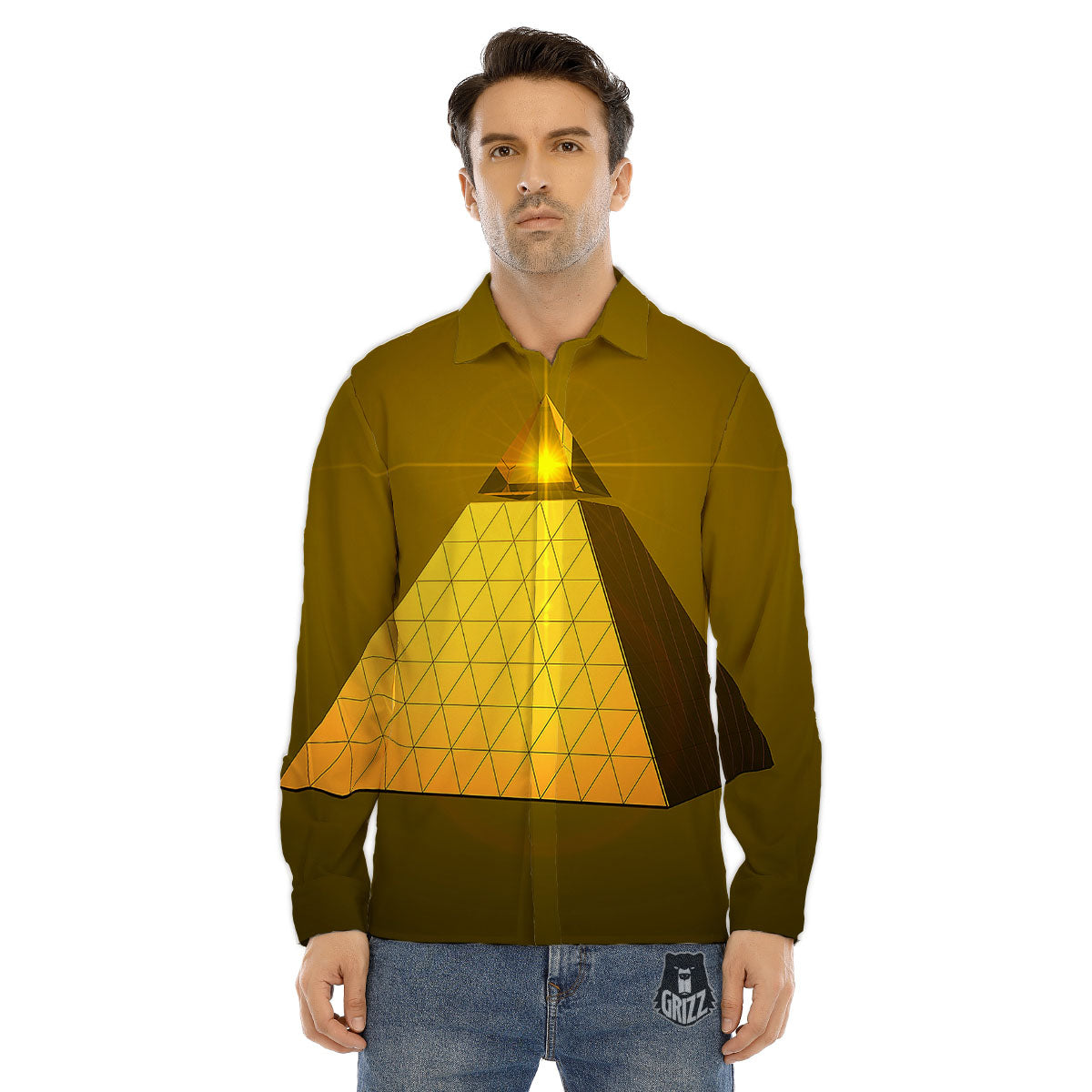 Pyramid Golden Print Men's Dress Shirts-grizzshop