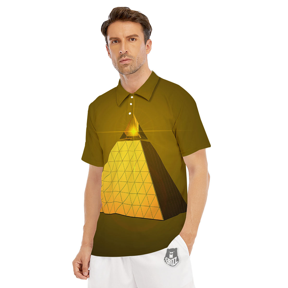 Pyramid Golden Print Men's Golf Shirts-grizzshop