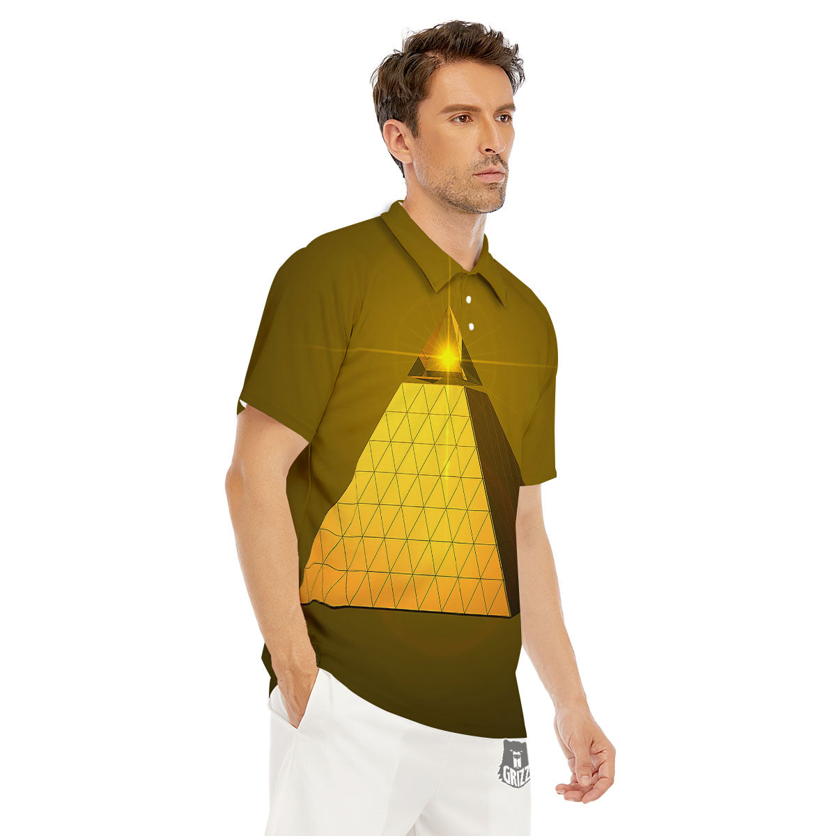 Pyramid Golden Print Men's Golf Shirts-grizzshop