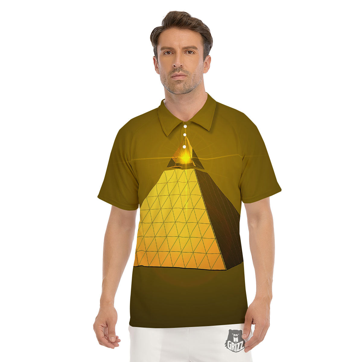 Pyramid Golden Print Men's Golf Shirts-grizzshop
