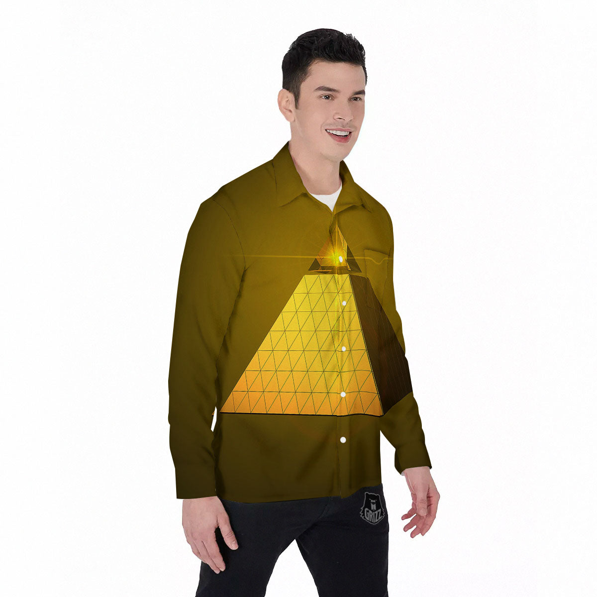 Pyramid Golden Print Men's Long Sleeve Shirts-grizzshop