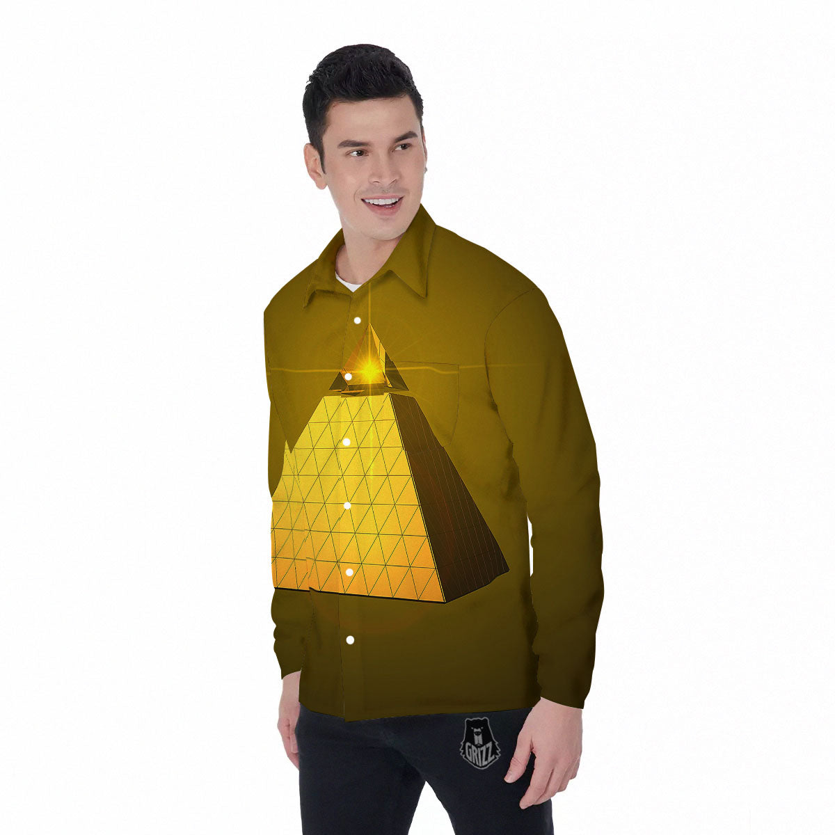 Pyramid Golden Print Men's Long Sleeve Shirts-grizzshop
