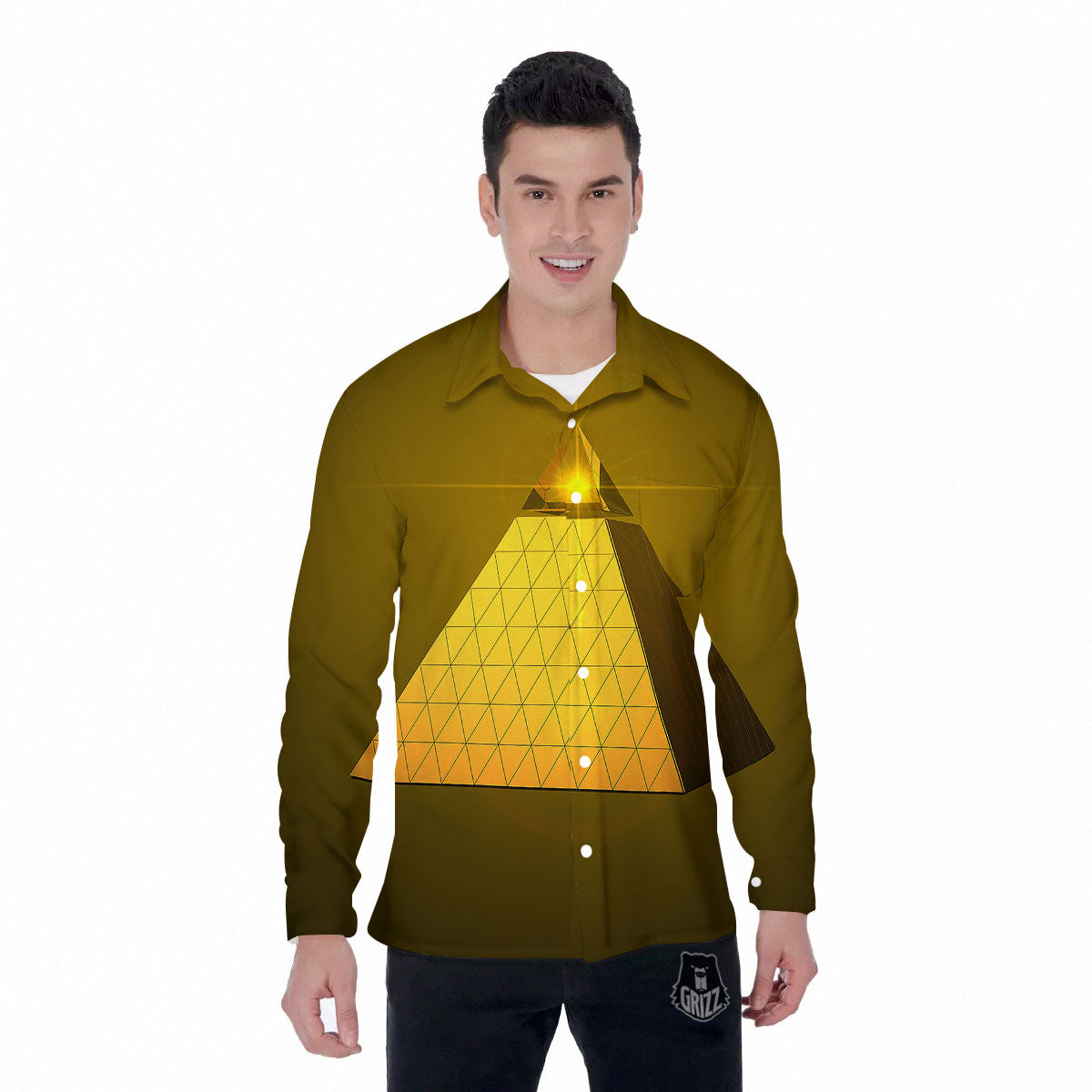 Pyramid Golden Print Men's Long Sleeve Shirts-grizzshop