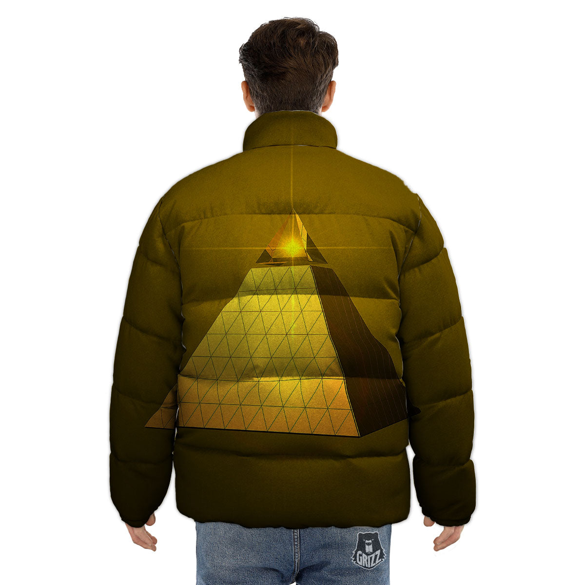 Pyramid Golden Print Puffer Jacket-grizzshop