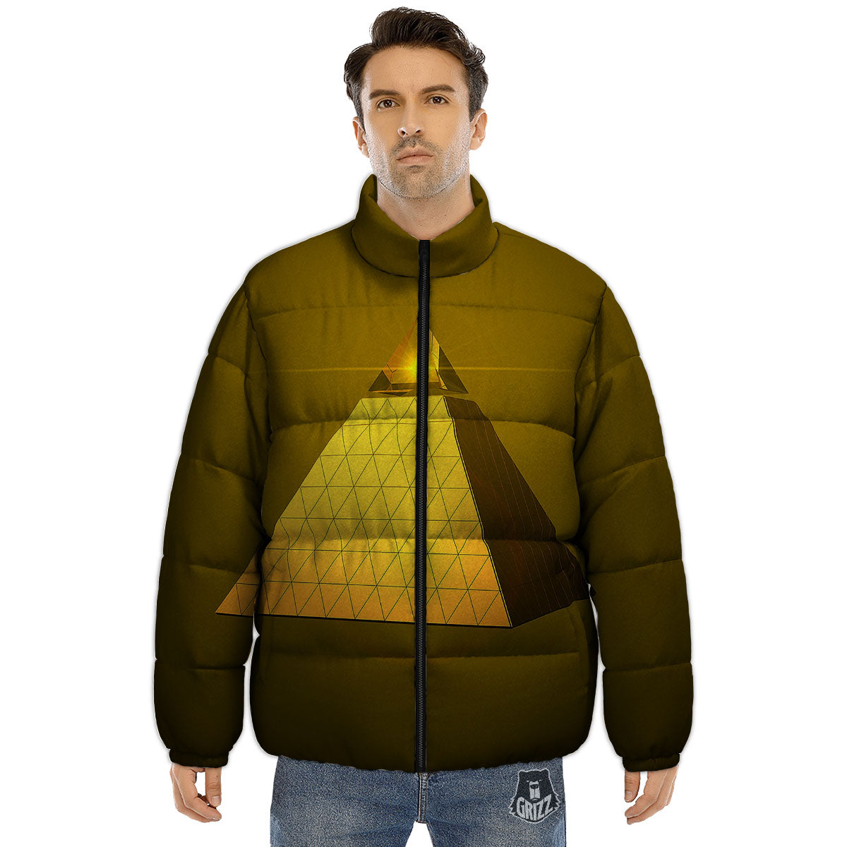Pyramid Golden Print Puffer Jacket-grizzshop