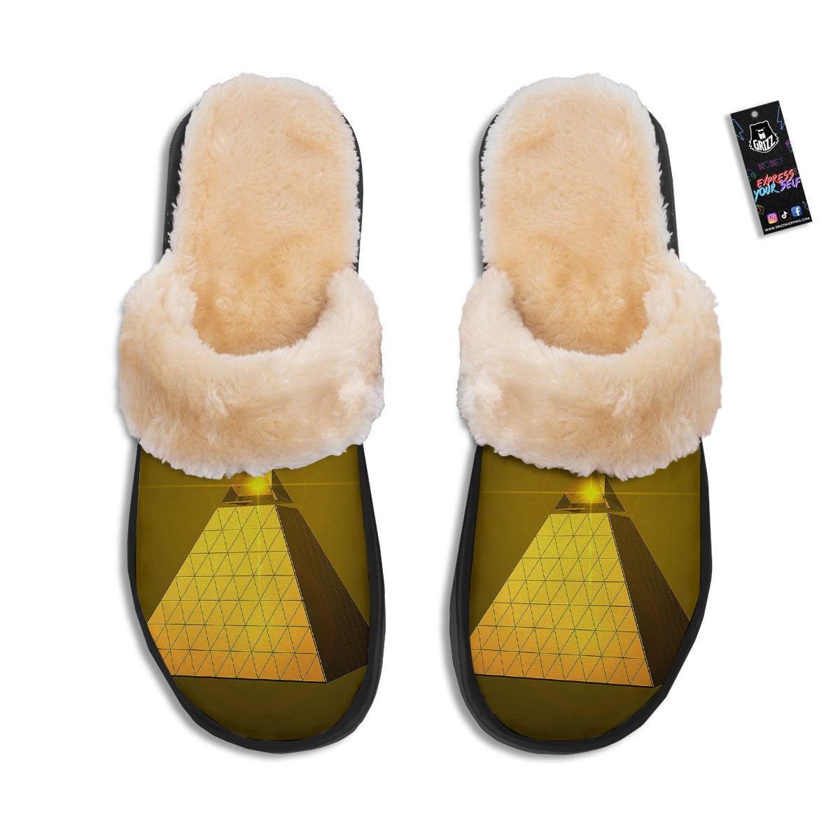Pyramid Golden Print Slippers-grizzshop