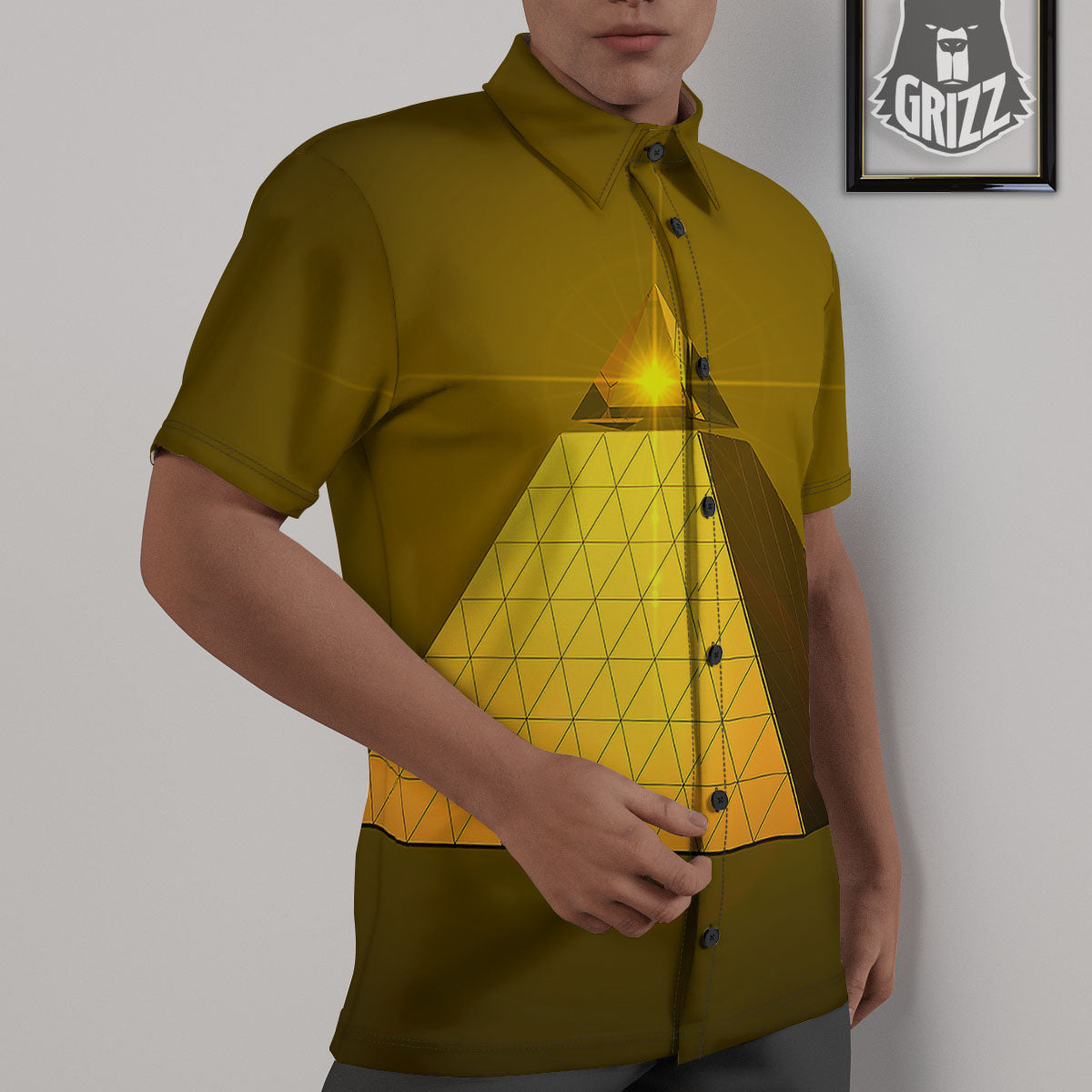 Pyramid Golden Print Untucked Shirts-grizzshop