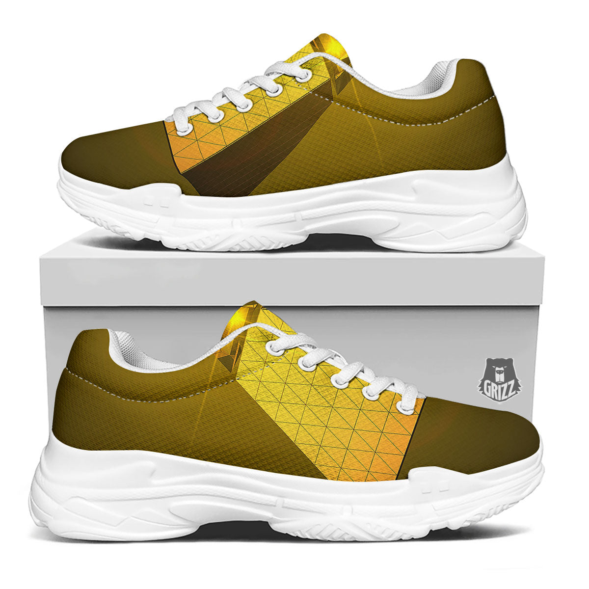 Pyramid Golden Print White Chunky Shoes-grizzshop