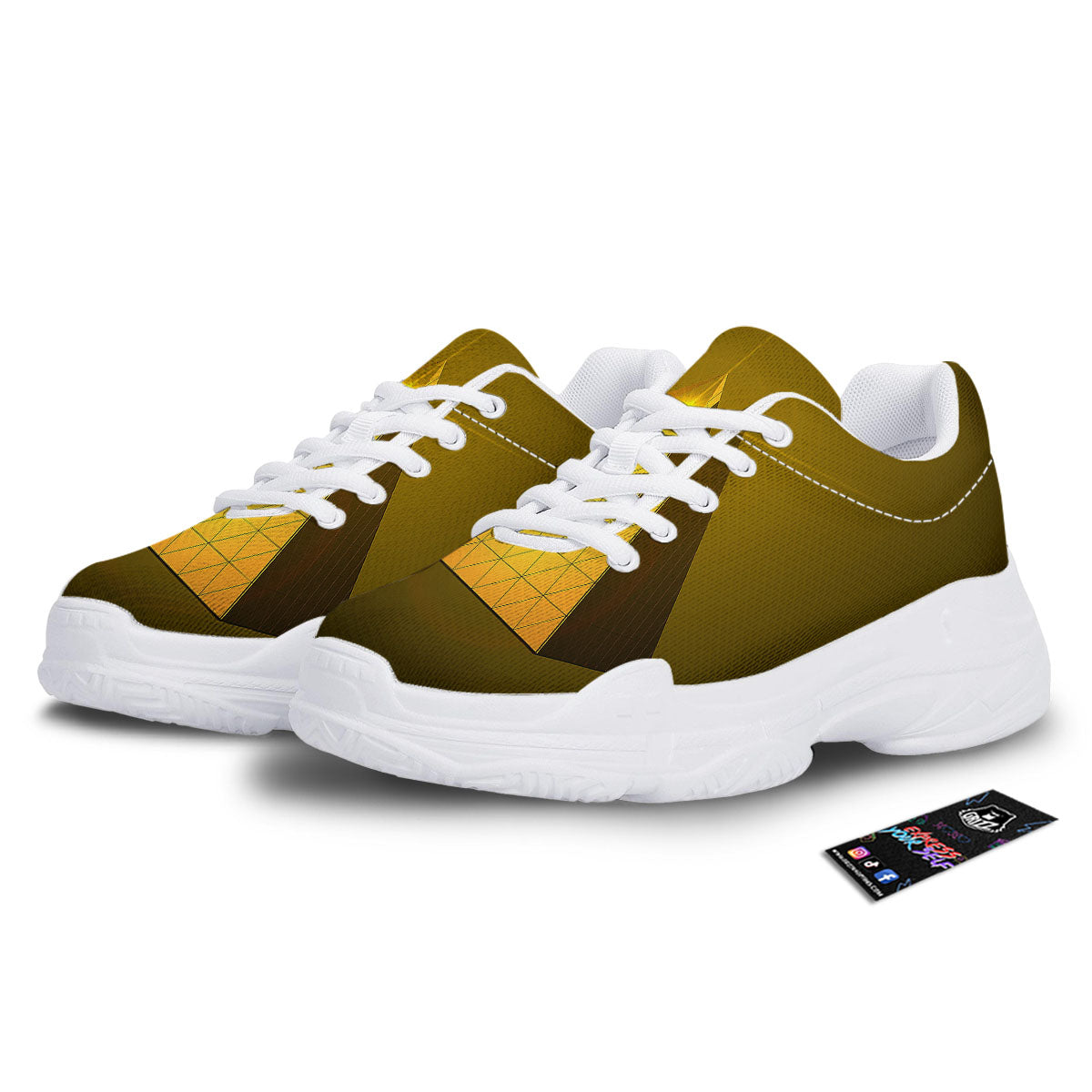 Pyramid Golden Print White Chunky Shoes-grizzshop