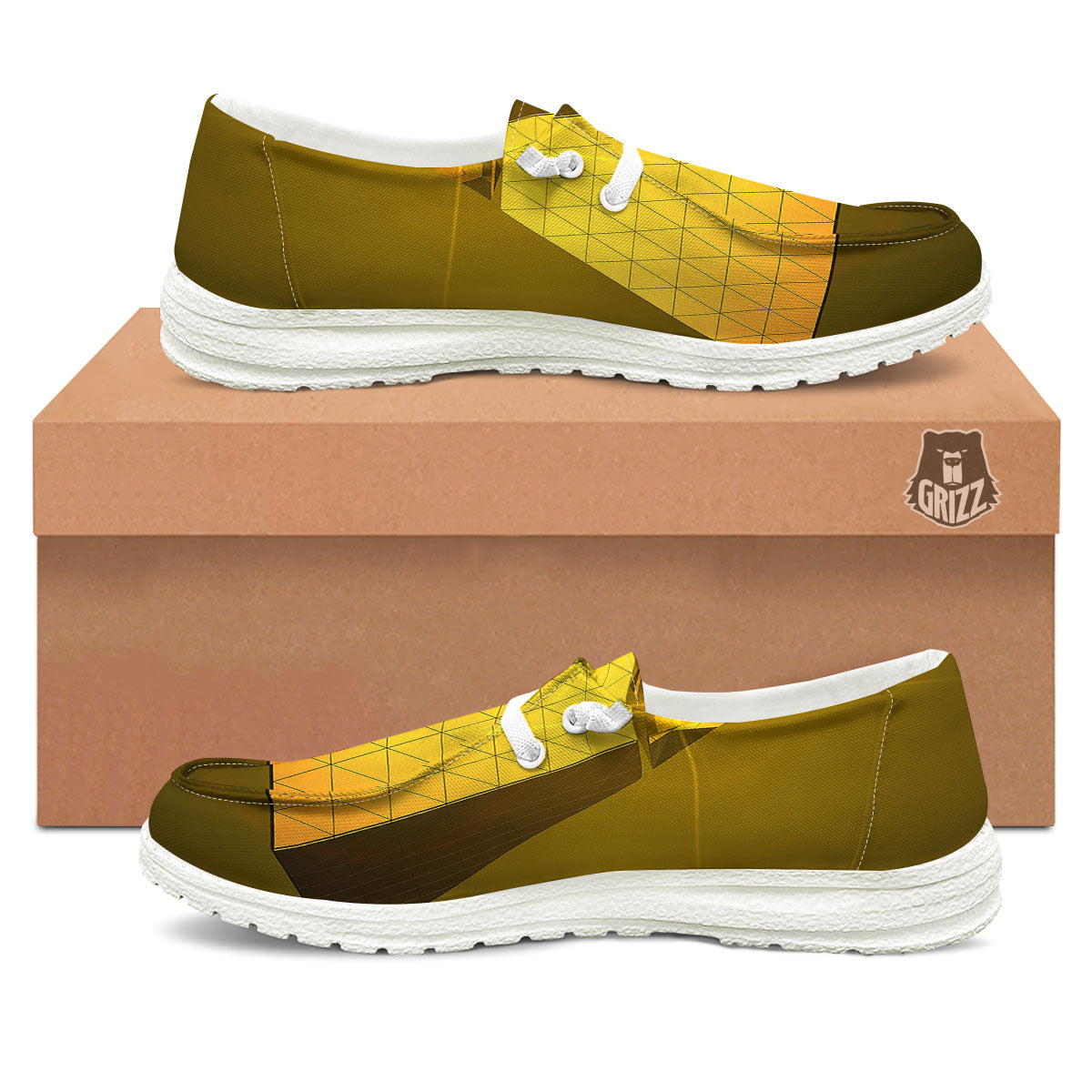 Pyramid Golden Print White Loafers-grizzshop