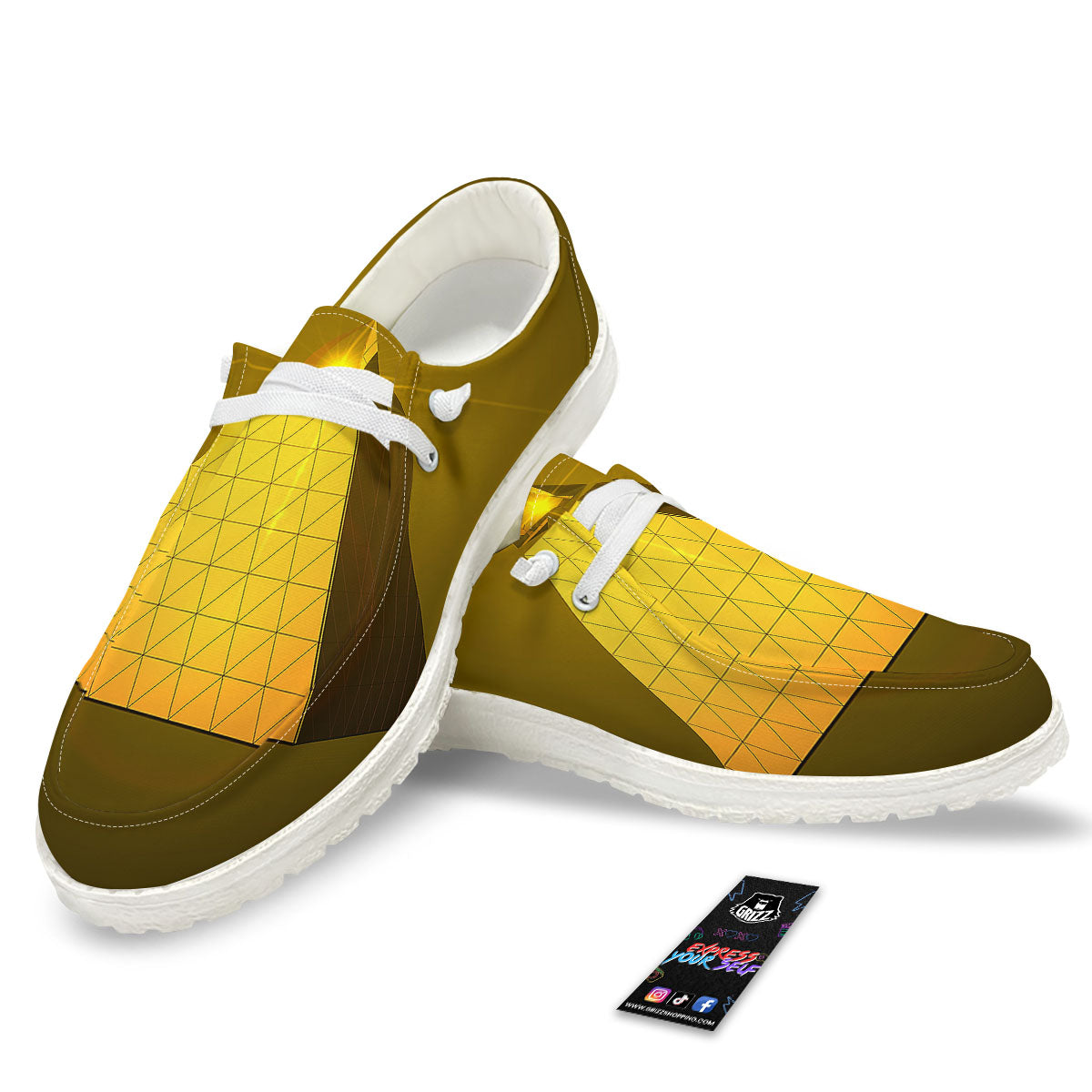 Pyramid Golden Print White Loafers-grizzshop