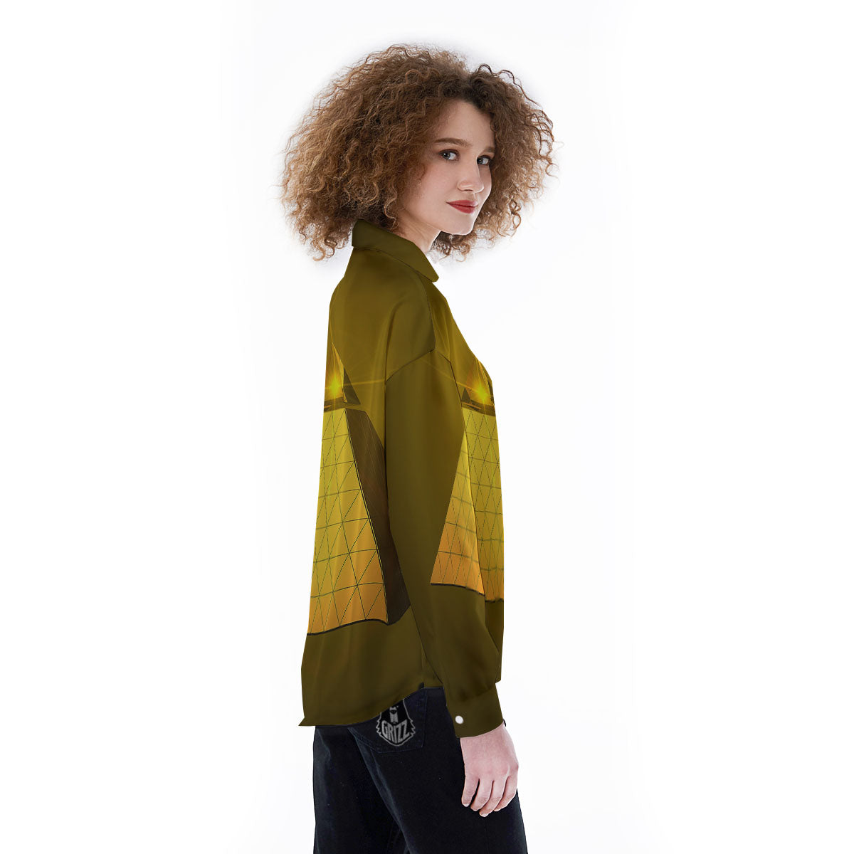Pyramid Golden Print Women's Long Sleeve Shirts-grizzshop