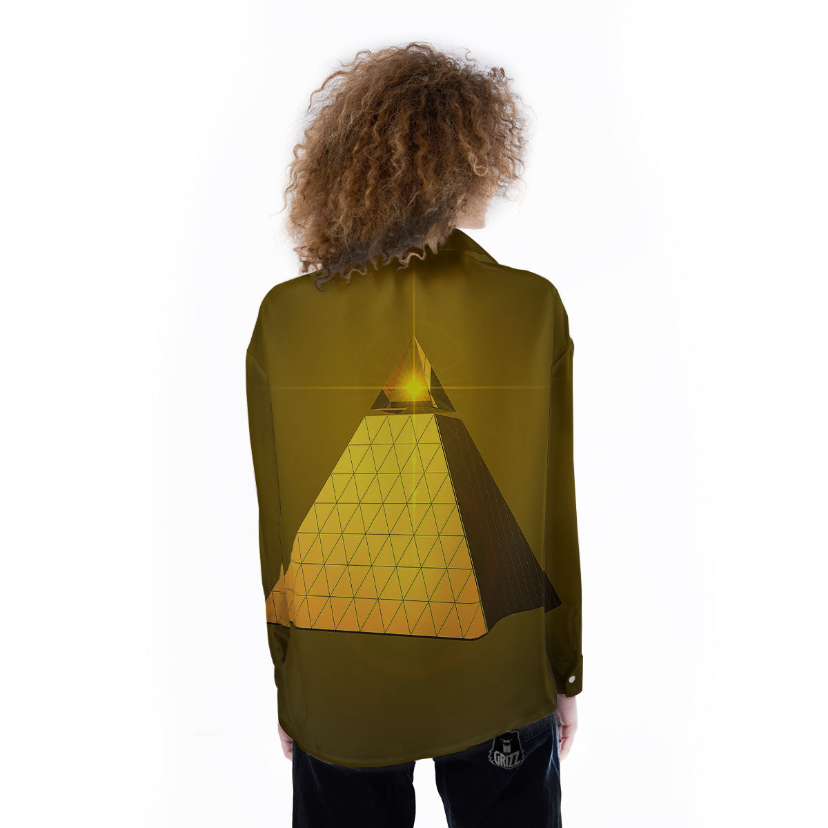 Pyramid Golden Print Women's Long Sleeve Shirts-grizzshop