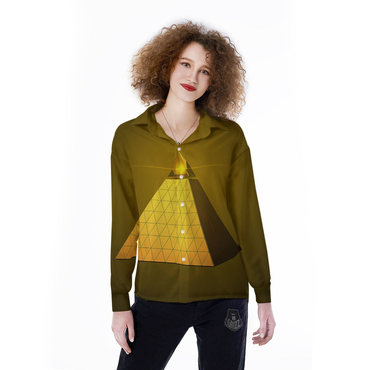 Pyramid Golden Print Women's Long Sleeve Shirts-grizzshop