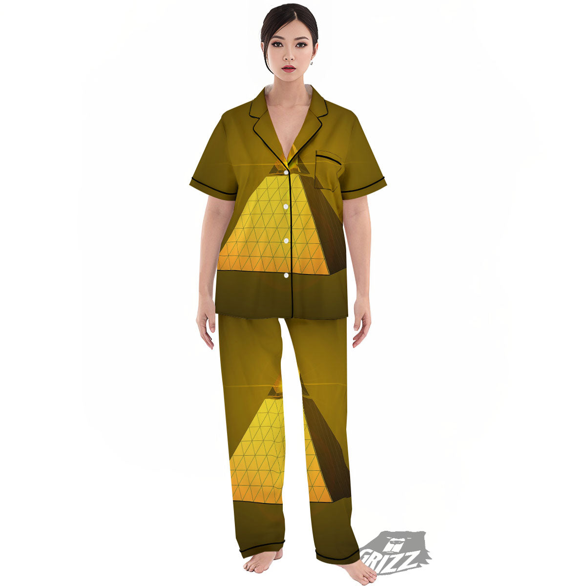 Pyramid Golden Print Women's Pajamas Set-grizzshop