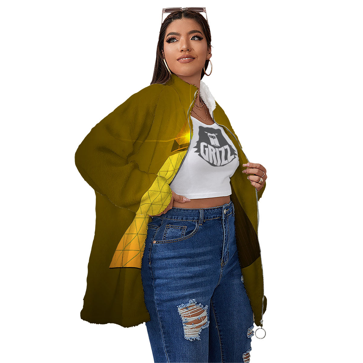 Pyramid Golden Print Women's Sherpa Jacket-grizzshop