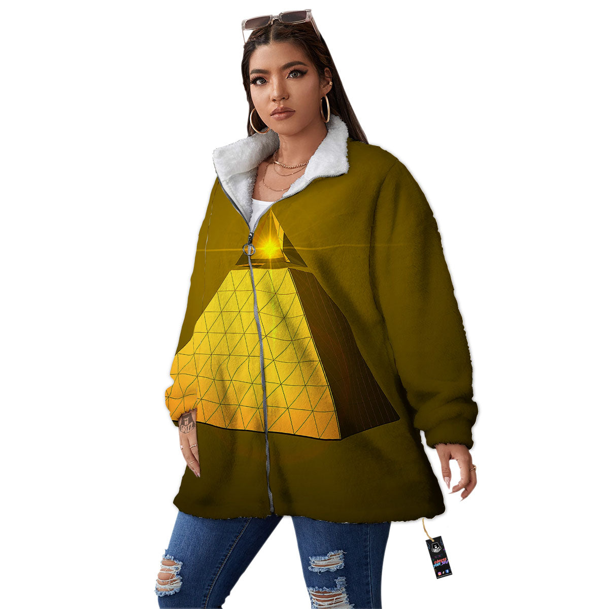 Pyramid Golden Print Women's Sherpa Jacket-grizzshop