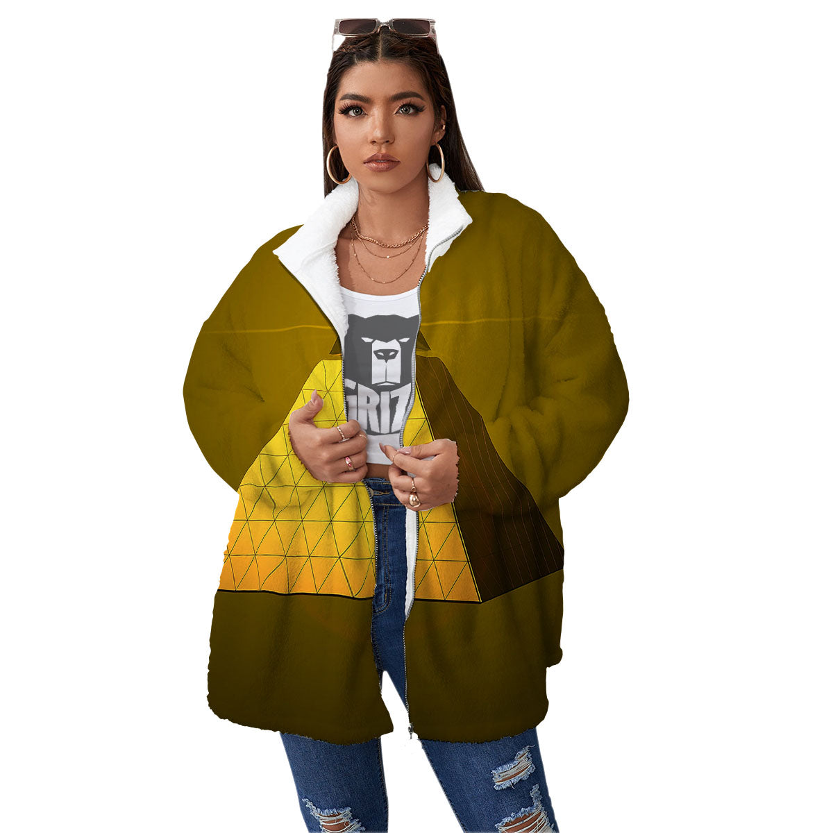Pyramid Golden Print Women's Sherpa Jacket-grizzshop