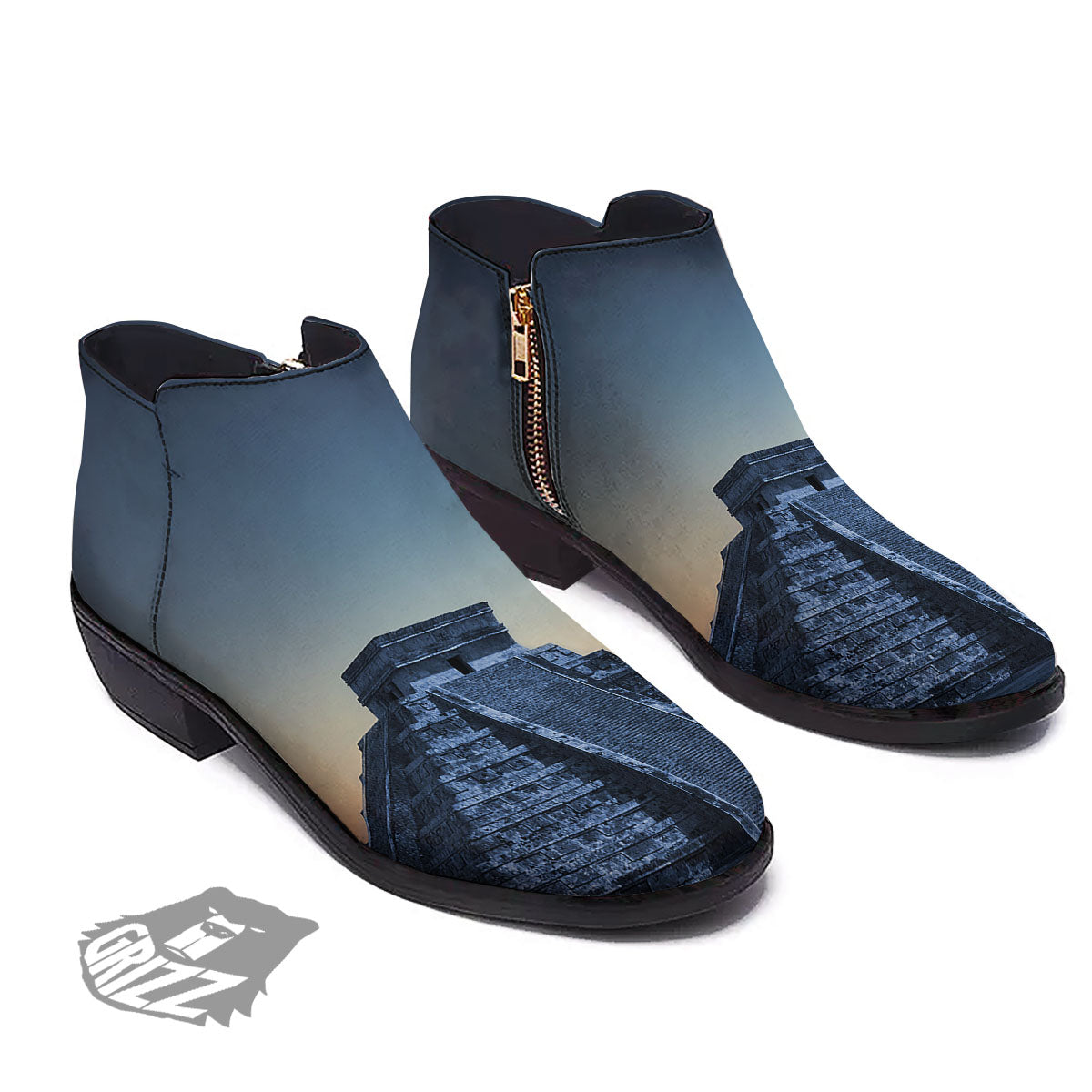 Pyramid Mayan Print Ankle Boots-grizzshop