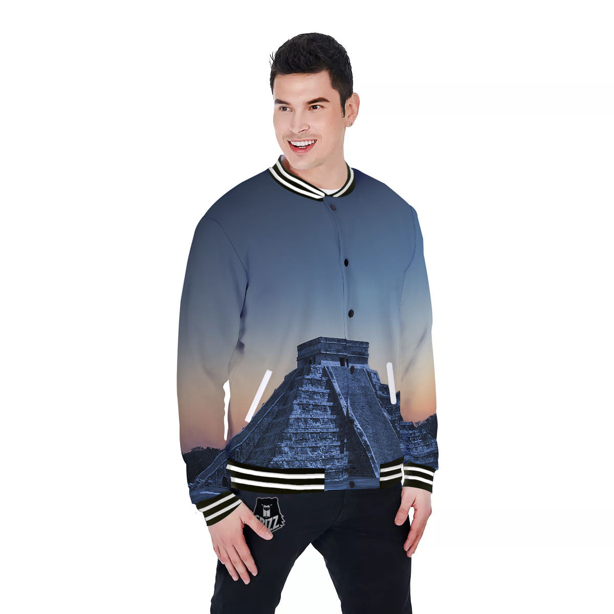 Pyramid Mayan Print Baseball Jacket-grizzshop